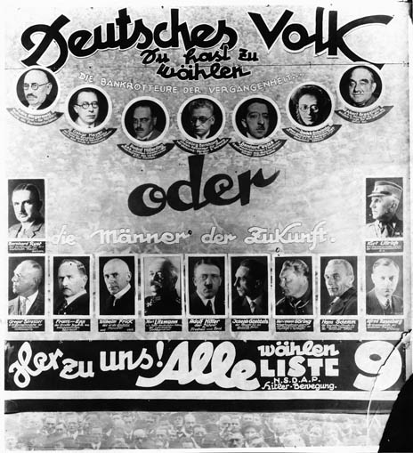 Poster promoting the 14 September 1930 Reichstag elections, where the number of seats of the NSDAP increases from 12 to 107, making it the second party after the SPD